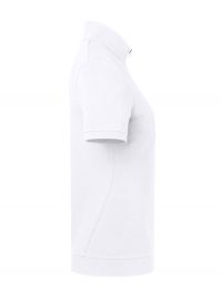 Weißes Damen Zip-Shirt aus Piqué mit figurbetonter Passform, kurzem Reißverschluss und elastischem Bund an Saum und Ärmeln